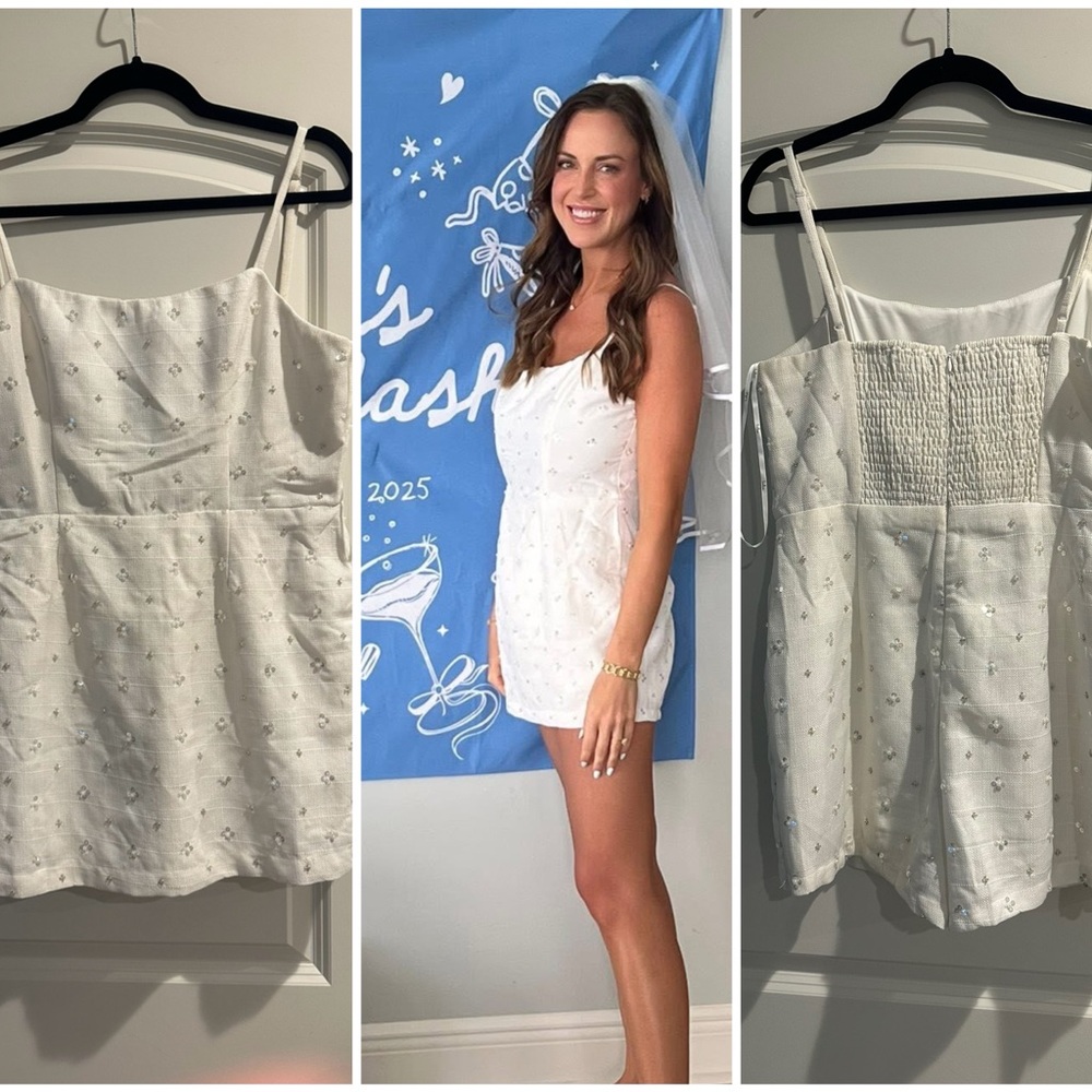 Lulus Majorly Perfect Ivory Sequin Sleeveless Skort Romper